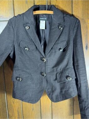 Patrizia Pepe Black Flax & Silk Blazer Jacket with Leather Buttons (IT 44)